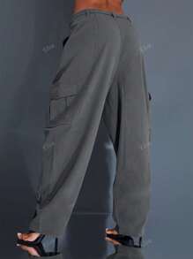 Pantaloni cargo casual da donna, Boyfriend Relaxed Fit Trousers, Pantaloni lunghi estivi alla moda da signora con tasche, P Pantaloni larghi con vita e traforo, adatti per vacanze, festival musicali Quotidiani, casual, spiaggia, viaggi