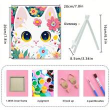 1 套 20*20 厘米卡通动物可爱小猫花朵帆布油画套装，配有编号图案、颜料、画笔，非常适合初学者和成人墙面装饰、家居装饰和节日礼物 - 20*20cm - 查看 3