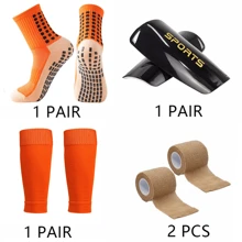 4 pezzi Set sportivo da calcio professionale, incluso 1 paio di calzini sportivi antiscivolo, 1 paio di parastinchi, 1 paio di gambali lavorati a maglia, 1 paio di bende sportive, per palestra