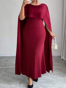 Plus Size Solid Color Simple Fitted Long Cloak Style Dress