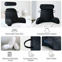 Large Reading Pillow For Bed And Sofa With Removable Neck Roll, Ideal Adult Back Cushion With Memory Foam For Comfortable Reading, Working, Playing, Watching TV, Relaxing