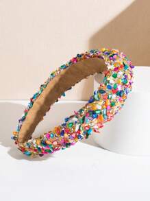 1pc Korean Baroque Style Exaggerated 7-Color Crystal Candy Sponge Wide-Brimmed Headband, Suitable For Women Attending Banquet Party,Hairband,Hair Hoop Headbands ,Head Piece Hair Accessories Head Accessories - FG1175-rose Green Yellow - View 3