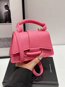 1个PU材质磁扣时尚纯色荔枝图案手提包，时尚小巧的单肩斜挎包，适合各种场合，可调节肩带，用途广泛，适合户外、玩耍、通勤、上学等各种活动，是送给女孩的完美礼物。 - pu手提包 - 查看 7