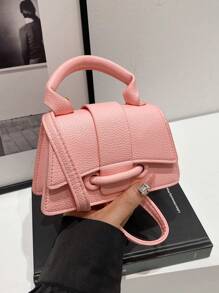 1个PU材质磁扣时尚纯色荔枝图案手提包，时尚小巧的单肩斜挎包，适合各种场合，可调节肩带，用途广泛，适合户外、玩耍、通勤、上学等各种活动，是送给女孩的完美礼物。 - pu手提包 - 查看 8