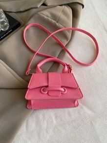 1个PU材质磁扣时尚纯色荔枝图案手提包，时尚小巧的单肩斜挎包，适合各种场合，可调节肩带，用途广泛，适合户外、玩耍、通勤、上学等各种活动，是送给女孩的完美礼物。 - pu手提包 - 查看 5