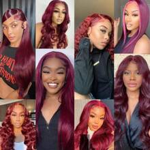 34 Inch 99j Burgundy Red 13X4 Straight Lace Front Wigs Human Hair 99J 13X4 Transparent Lace Frontal Wigs Glueless Pre Plucked With Baby Hair Wigs For Women 200% Density - S99J - 查看 11