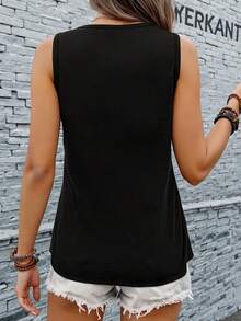 Summer Skeleton Hand Graphic Slim Fit Tank Top - Black - View 2
