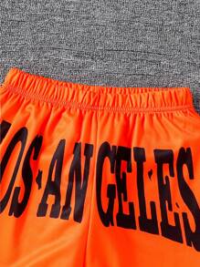 2 件套 Tween Boys 火焰与洛杉矶字母印花圆领短袖 T 恤和短裤套装，春夏