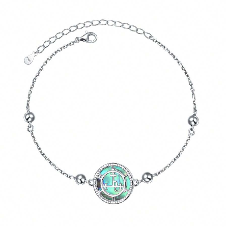 Sigil Of Lilith Abalone Shell Bead Chain Bracelet, 925 Sterling Silver, 7+2 Inches - Sigil Of Lilith - View 1