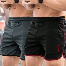 2 Pieces Men's Bodybuilding Training Running Shorts, With Two-Piece Print And Stylish Style - màu đen - Xem 1