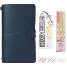 Binding Creative Notebook With Metal Bookmark Include Kraft Paper + Lined Paper + PVC Storage Bag For Hand Ledger Retro Portable Travel Diary Notebook Students School Stationery Supplies