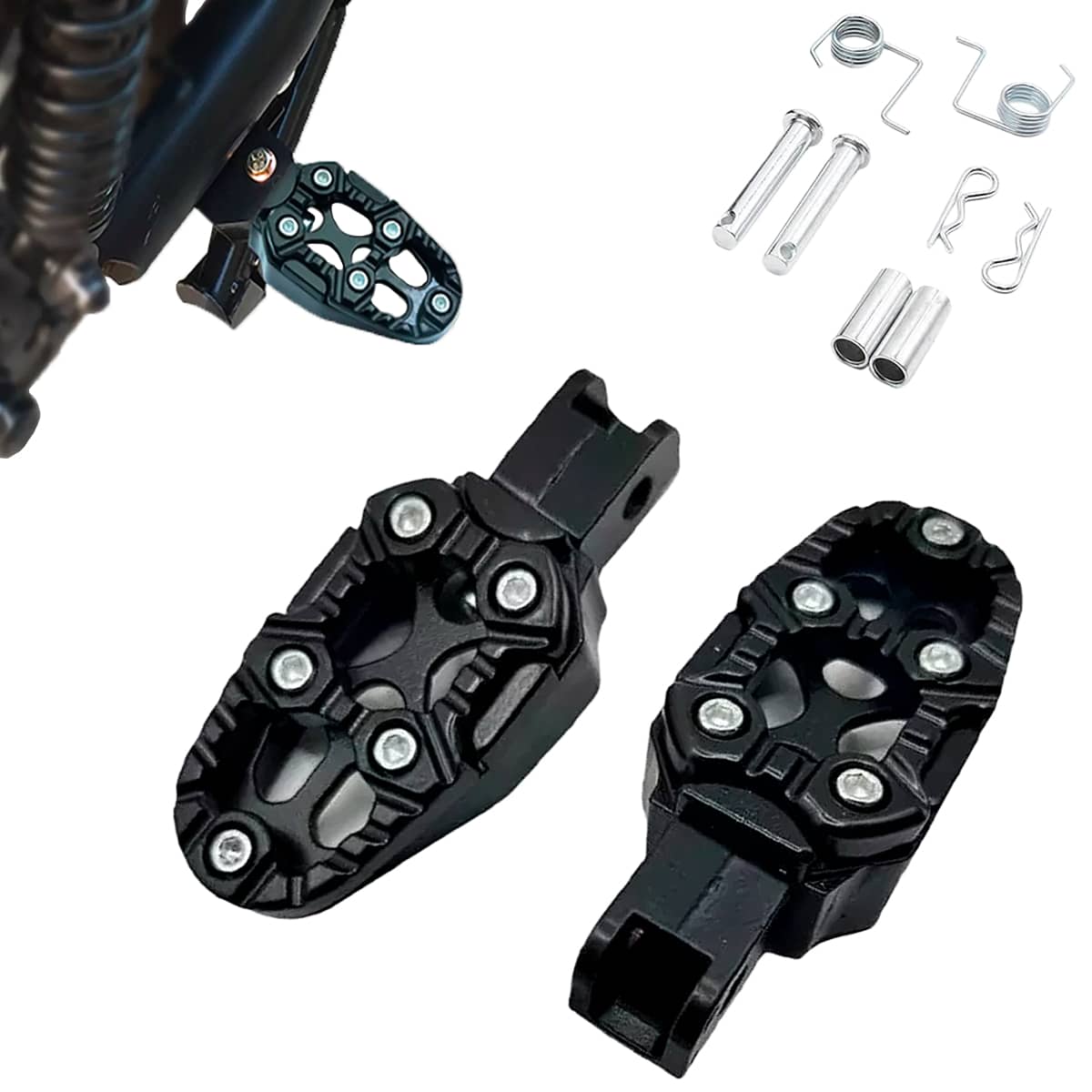 Vmingo Universal Aluminum Motorcycle Footrest Decorative Support 2pcs - Black - View 1