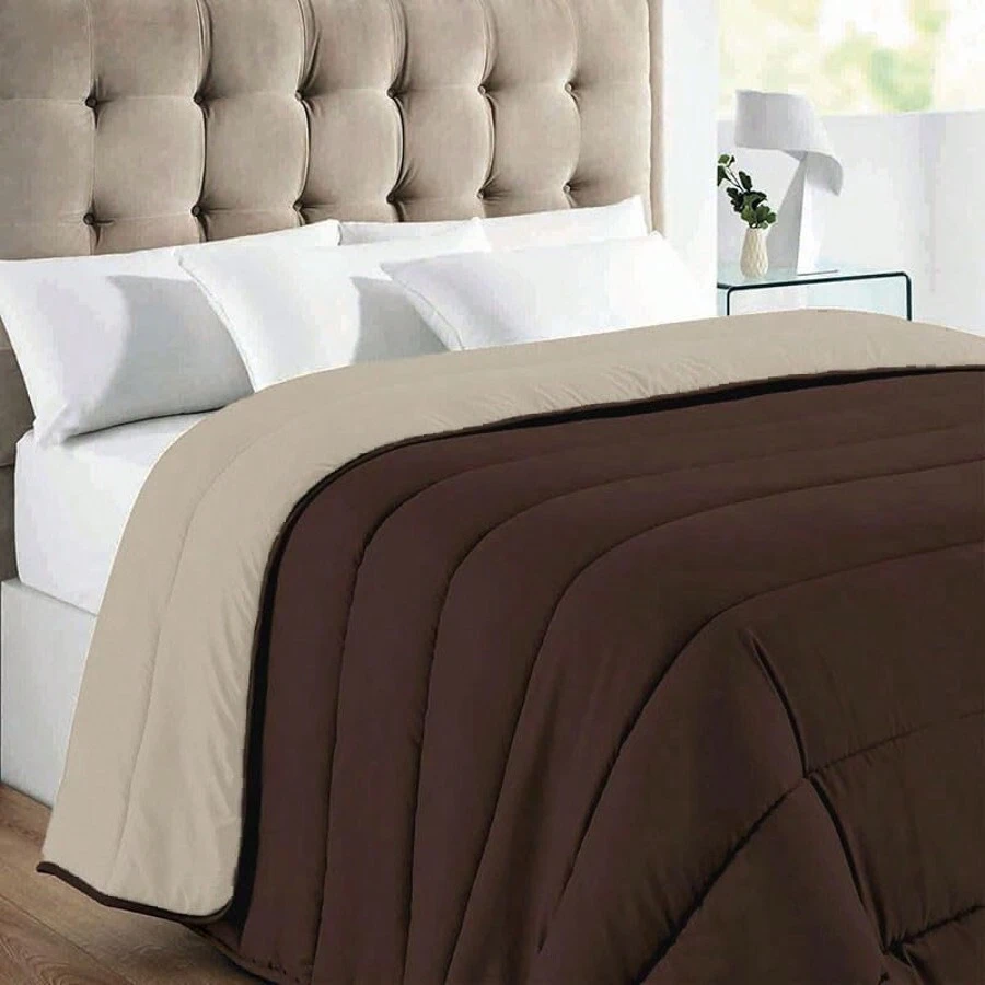 Shoppe house - Edredón nórdico Invierno de 350gr/m2 reversible bicolor de fibra hueca virgen Tela exterior de Microfibra Tacto Algodón. - Marrón/Beige - Ver 1