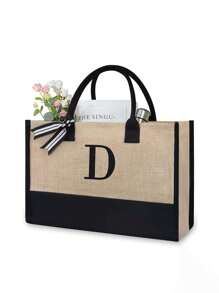 1pc Canvas Tote Bag With Cosmetic Pouch, Personalized Gift Bag Suitable For Wedding, Birthday, Beach, Vacation, Backpack And More, Great Gift For Women, Moms, Teachers, Friends, Bridesmaids, Students, Large Capacity - Khaki - View 33