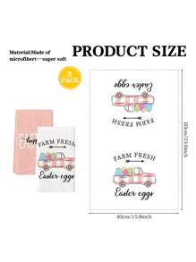 2 Pcs Easter Kitchen Towels Easter Pink Truck With Eggs Style Dish Towel Cooking Hand Towel Tea Towel