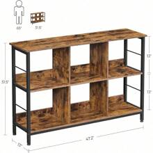 Bookshelf, Cube Shelf, Console Table, TV Stand With 6 Storage Cubes, For Office, Living Room, Bedroom, 13 X 47.2 X 31.5 Inches Industrial Design, Rustic Brown And Black ULLS104B01