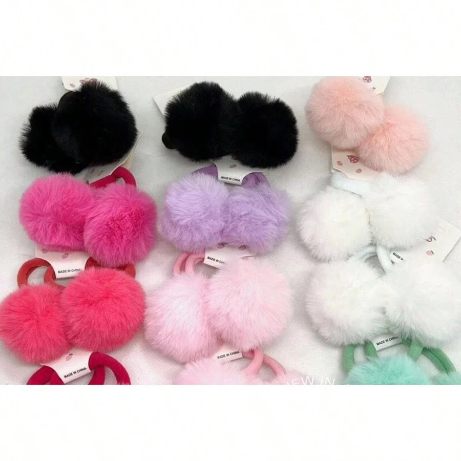 Kit 10 Pompom Hair Elastics For Children - Nhiều màu - Xem 1