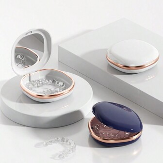 1 pièce Étui de rangement portable pour appareil dentaire avec miroir, boîte de rangement orthodontique étanche en ABS, conteneur pour prothèse dentaire, sans odeur, étanche, design compact, sans pile nécessaire, convient à la maison et aux voyages
