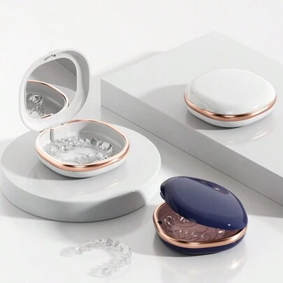 1 件带镜子的便携式牙齿保持器盒，ABS 可密封正畸保持器储存盒，用于牙齿矫正的假牙容器，防臭，防潮，紧凑设计，无需电池，适合家庭和旅行