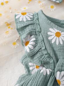 Zomerjurk voor babymeisjes - Mouwloze linnen jurk met madeliefjesprint en haarband