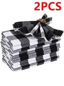 2/6/12 piezas Servilletas de poliéster a cuadros modernos de Halloween y Navidad, adecuadas para restaurante, cocina, cafetería, fiesta festiva, decoración de mesa de comedor, decoración del hogar diaria