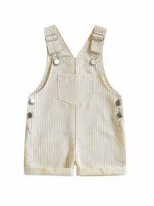 Toddler Baby Suspender Jumpsuit Stripe Print Sleeveless Overall Shorts For Boys And Girls - Màu Khaki - Xem 1