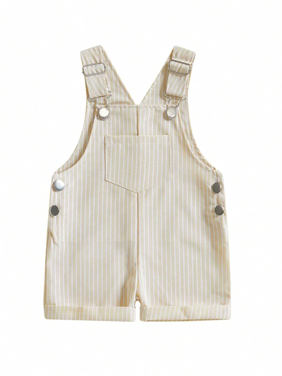 Toddler Baby Suspender Jumpsuit Stripe Print Sleeveless Overall Shorts For Boys And Girls - Màu Khaki - Xem 1