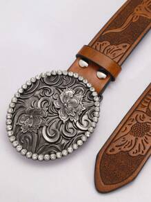 1pc Fashion Texas Long Horn Embossed Pattern Men's Belt/Men's Retro Belt/Cowboy Men's Belt/Camel Retro Leather Western Fashion Punk Party Style Alloy Round Pointed Decorative Buckle Cowboy Belt Boys' Jeans Party, Ball, Sparkling Decoration, Outing, Daily Leisure Outing Dress