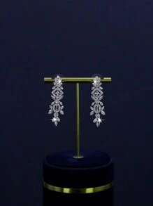 5 pièces Série royale de luxe Ensemble de bijoux de mariage à design de feuille, comprenant un collier, un bracelet, des boucles d'oreilles, une bague, sertis de cubic zirconia. Convient pour un port quotidien et un mariage. Cadeau pour l'anniversaire (boîte cadeau premium incluse)