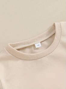 Conjunto de sudadera bordada para bebé niño de primer año, dos, tres, cuatro, cinco y seis años, blusa de manga larga con cuello redondo y color liso, ropa de otoño e invierno. - Caqui - Ver 5