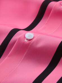 Men's Casual Striped Short Sleeve Shirt, Summer - Pink - View 4