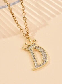1 件 Ins Style 26 个英文字母全水钻皇冠吊坠项链，DIY 项链链配件不锈钢项链链和铜吊坠 - 金黃色 - 查看 20
