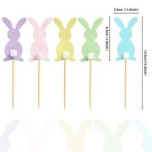 10 piezas/5 piezas Decoración para cupcakes con conejo de pascua de dibujos animados estilo macarrón para fiestas de cumpleaños y de pascua - Multicolor - Ver 8