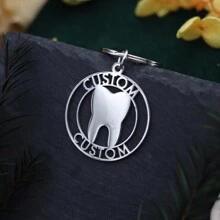 1pc Stainless Steel Personalized Keychains, Customized Forest Deer Name Keychain, Customized Tooth Letter Keychain, Customized Animal Bat Keychain,Laser Engraved Nameplate Pendant Keyrings, Custom Text Name Date Key Chains, Birthday Love Gift Jewelry