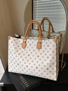 Dedoo Fashionable Printed All-Season Travel & Shopping Tote Bag, Extra Large Handbag - Beige - View 2