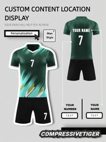 2pcs Personalized Soccer Jersey - Customizable Name And Number Print Short Sleeve T-Shirt + Shorts Co-Ord Dragon Pattern Quick-Drying Sweat-Absorbing Sports Set As Gift