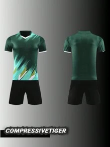 2pcs Personalized Soccer Jersey - Customizable Name And Number Print Short Sleeve T-Shirt + Shorts Co-Ord Dragon Pattern Quick-Drying Sweat-Absorbing Sports Set As Gift