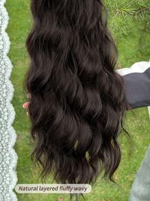 22 Inch Deep Brown Long Wavy Soft Realistic Synthetic Wig, Suitable For Women, With Claw Ponytail Extension - Brown - View 7