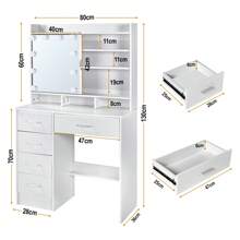 Bureau de coiffeuse Spa Classic, ensemble de spa de beauté, avec tiroir de rangement, avec étagère, avec miroir éclairé et lumière, lumière réglable, essentiels de beauté, cadeau de Saint-Valentin pour petite amie - Blanc FR - Voir 4