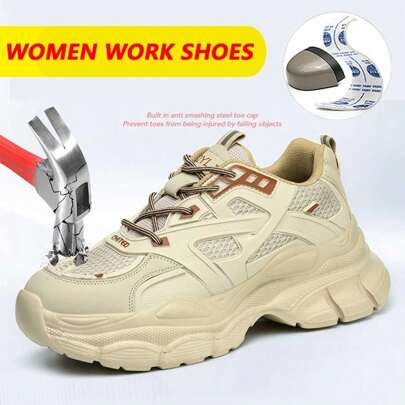 Women's Anti-Slip Work & Sports Shoes, Mesh Breathable Lightweight Sneakers, Industrial Construction Worker Athletic Shoes