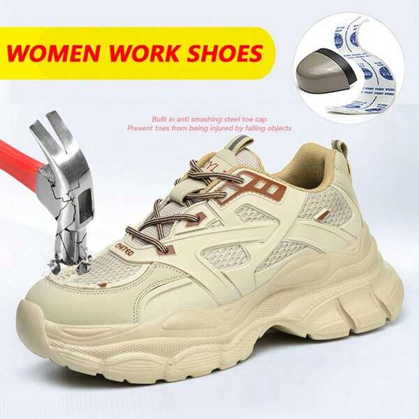 Anti-slip werksneakers voor dames, ademende en lichtgewicht mesh-schoenen, industriële bouwmonteursneakers