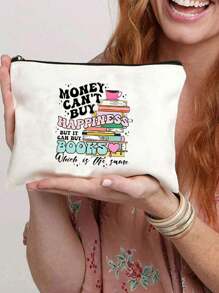 Love Book Pattern Printing Cosmetic Bag/Shoulder Bag - Combo Bag, Travel Makeup Gift Bag, But It Can Buy Books Print Shopping Bag, Shoulder Bag,Cloth Bag, Shopping Handbag, Shoulder Bag, Large Capacity Tote Bag, Minimalist Handbag