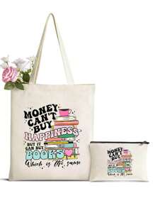 Love Book Pattern Printing Cosmetic Bag/Shoulder Bag - Combo Bag, Travel Makeup Gift Bag, But It Can Buy Books Print Shopping Bag, Shoulder Bag,Cloth Bag, Shopping Handbag, Shoulder Bag, Large Capacity Tote Bag, Minimalist Handbag