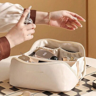 1pc Portable Travel Makeup Bag, Waterproof Summer Toiletry Organizer, Multi-Function Storage Bag For Women's Beauty Tools And Toiletries, Suitable For Lipstick, Perfume, Eyeshadow, Blush, Travel Essentials, Cruise Essentials, Dorm Essentials, Suitable For Beach, Holiday, Travel, Shopping, Bridesmaid Gifts, Mother's Day Gifts, Birthday Gifts, Gifts For Friends And Teachers, Wedding Gifts Back To School