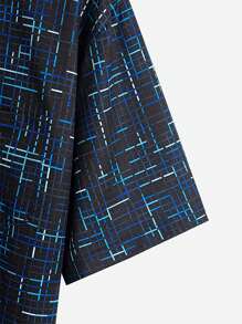 Camisa hawaiana para hombres con estampado geométrico de líneas y bolsillo con botones, de manga corta - Azul Marino - Ver 3