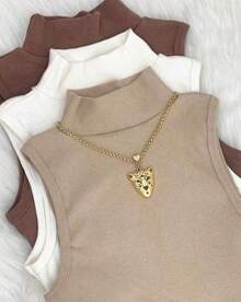 Casual Summer Turtleneck Tank Top - 巧克力棕 - 查看 2