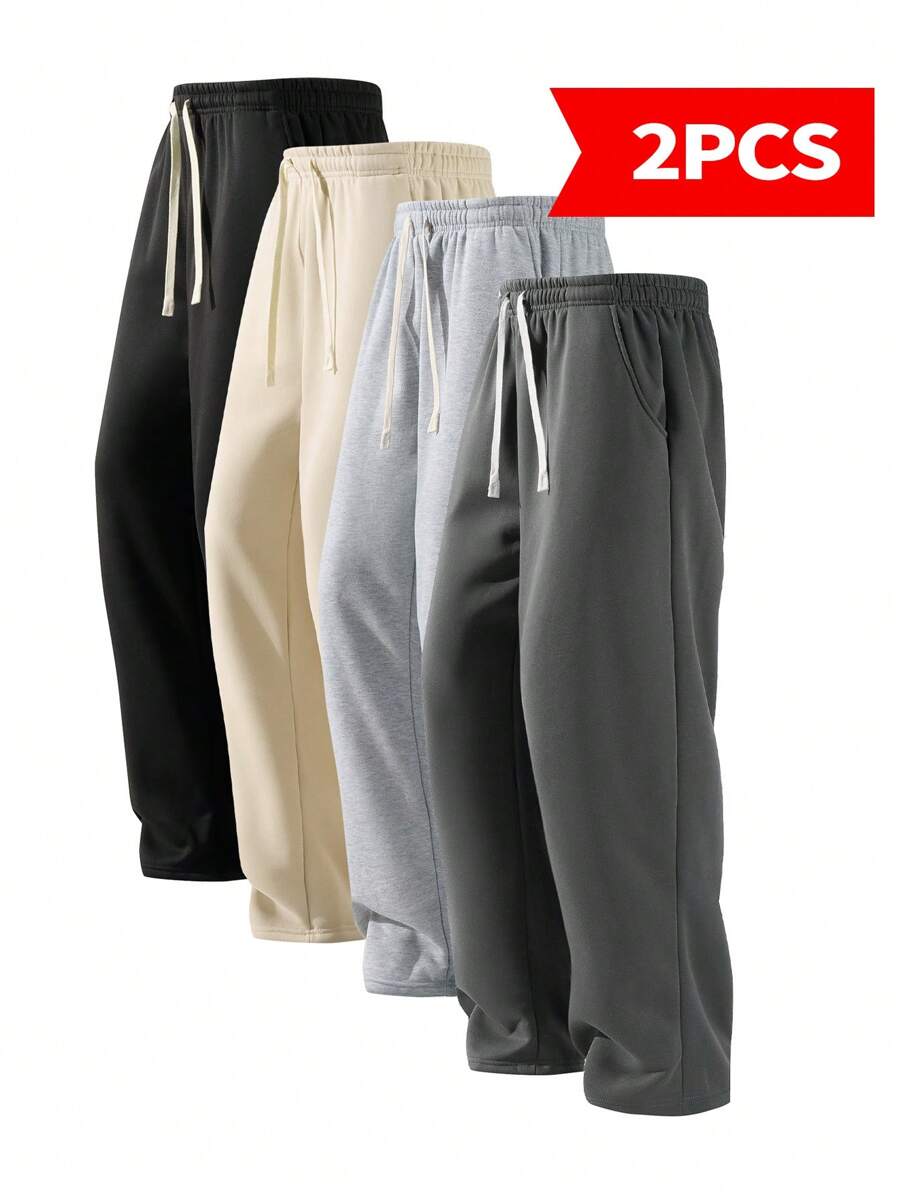 Blueplus Men's Two-Piece Loose-Fitting Drawstring Sweatpants With An Adjustable Drawstring Waistband. Comfortable And Breathable, Suitable For Outdoor Sports And Fitness. Straight-Leg Casual Pants. - 深灰色 - 查看 1