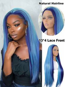 13X4 Lace Frontal Synthetic Straight Wigs Transparent Highlight Grey Ombre Color Women Cosplay Daily Prepluck Baby Hair Hairline