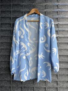 Women's Kimono Blouse Cardigan Kimono Dune Beach Cover-Up New Year Red And Yellow - 印花淡藍 - 查看 1