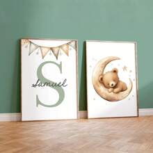 3件套定制无框帆布海报 - 个性化姓名墙画、定制泰迪熊墙画、个性化姓名泰迪熊油画装饰、星星、月亮、旗帜、秋千图案、个性化首字母/姓名牌、中性卧室装饰、餐厅、客厅、卧室、办公室、游戏室、家居装饰礼品、生日、毕业、返校季学习用品、温馨氛围、秋季装饰、旅行收纳 - 彩色 - 查看 5